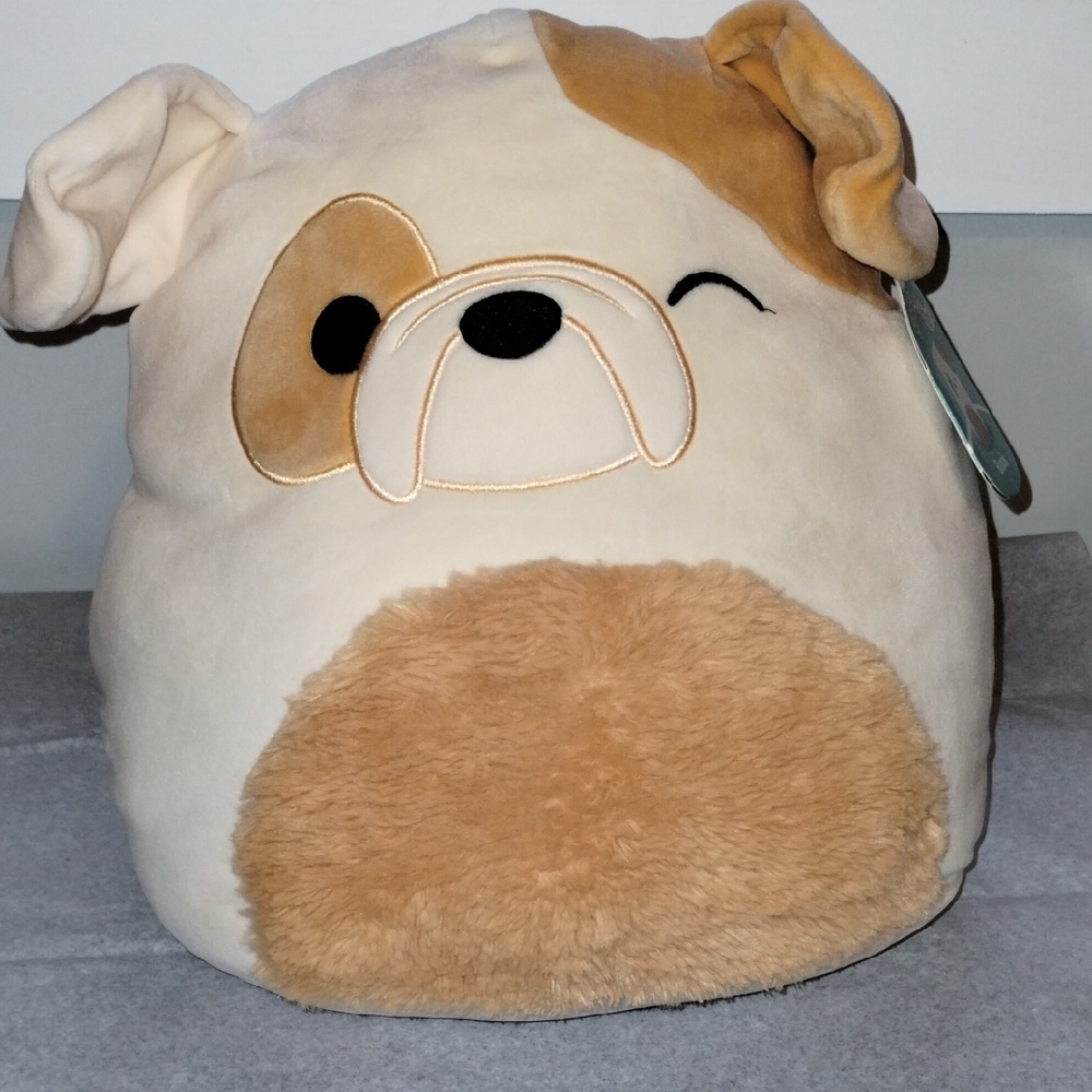 Squishmallows Brock Cream and Brown Dog Plush Bed